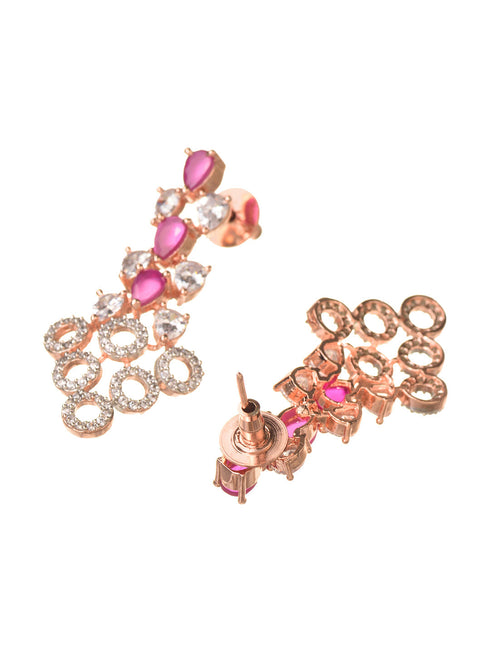 Rosegold Plated Red AD studded Necklace Earrings Jewellery Set