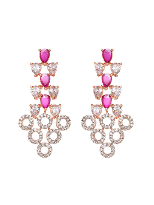 Rosegold Plated Red AD studded Necklace Earrings Jewellery Set