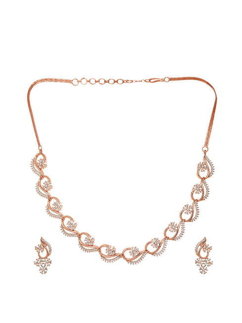 Rosegold Plated AD studded Necklace Earrings Jewellery Set