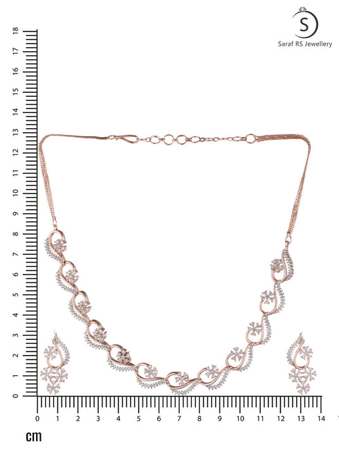 Rosegold Plated AD studded Necklace Earrings Jewellery Set