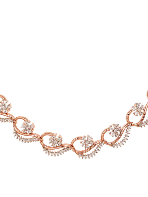 Rosegold Plated AD studded Necklace Earrings Jewellery Set