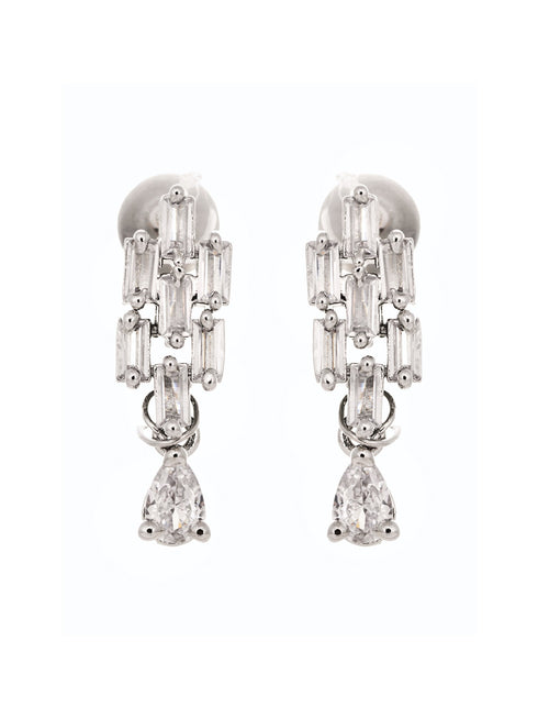 White Rhodium Plated AD studded Necklace Earrings Jewellery Set