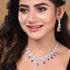 White Rhodium Plated Red AD studded Necklace Earrings Jewellery Set