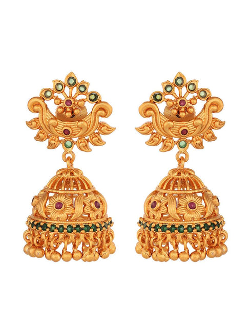 Gold Plated Multi stone studded Jhumka Earrings