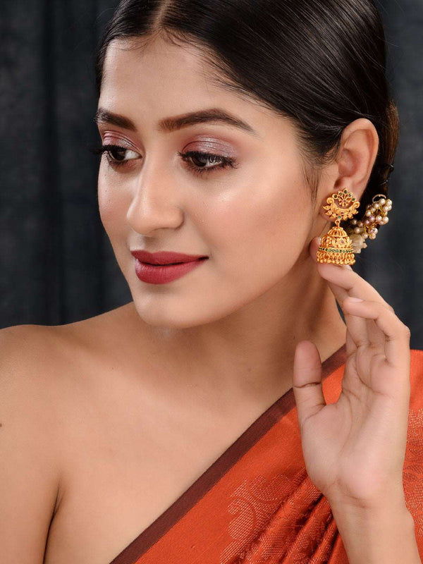 Gold Plated Multi stone studded Jhumka Earrings