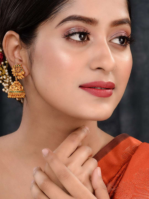 Gold Plated Multi stone studded Jhumka Earrings