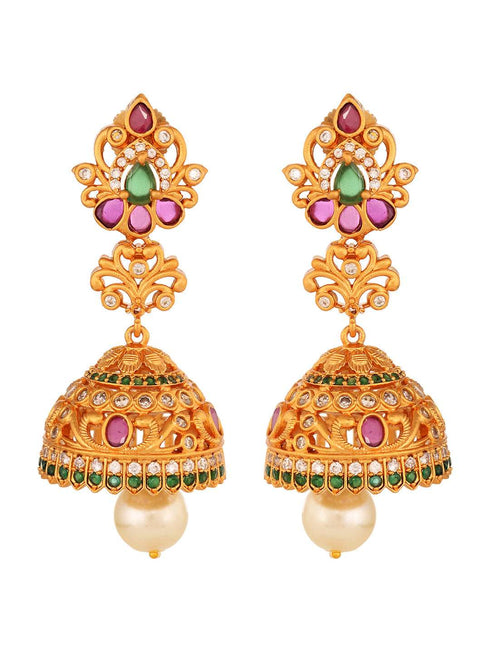 Gold Plated Multi stone studded Jhumka Earrings