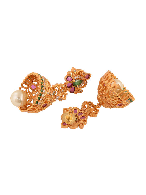 Gold Plated Multi stone studded Jhumka Earrings
