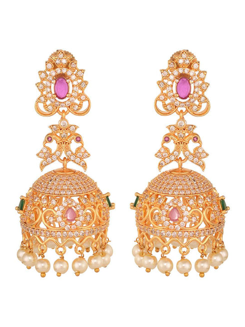 Gold Plated Multi stone studded Jhumka Earrings