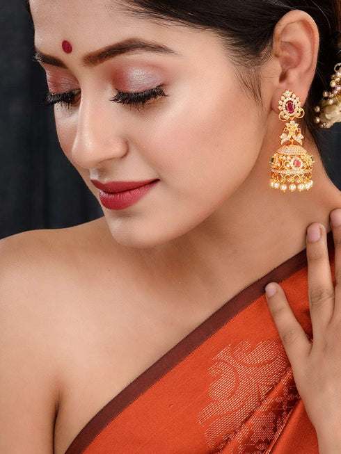 Gold Plated Multi stone studded Jhumka Earrings