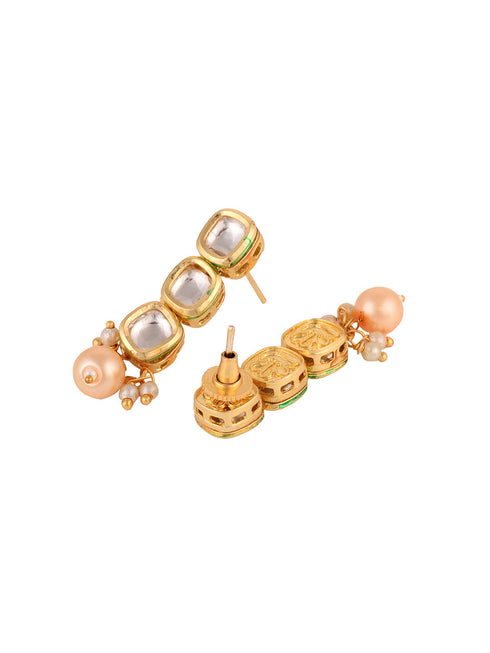 Gold Plated Single line Kundan Pearl Beaded Necklace Jewellery Set