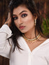 Gold Plated Single line Kundan Pearl Beaded Necklace Jewellery Set