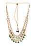 Gold Toned Double line Kundan & Green Beaded Necklace Jewellery Set