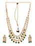 Gold Toned Double line Kundan & Green Beaded Necklace Jewellery Set