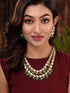 Gold Toned Double line Kundan & Green Beaded Necklace Jewellery Set