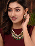 Gold Toned Double line Kundan & Green Beaded Necklace Jewellery Set