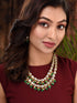 Gold Toned Double line Kundan & Green Beaded Necklace Jewellery Set