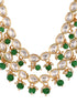 Gold Toned Double line Kundan & Green Beaded Necklace Jewellery Set