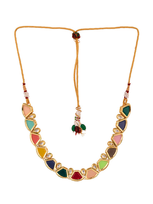Gold Plated Multi Kundan studded modern Necklace Jewellery Set