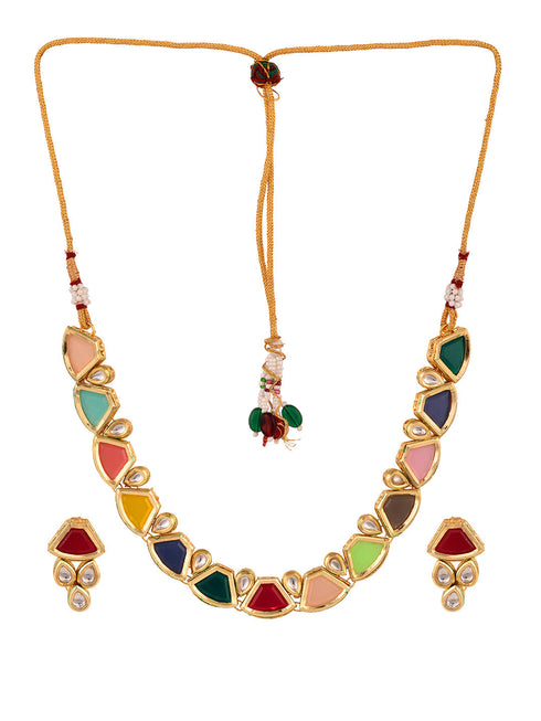 Gold Plated Multi Kundan studded modern Necklace Jewellery Set