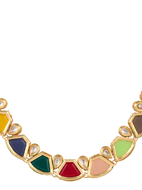 Gold Plated Multi Kundan studded modern Necklace Jewellery Set