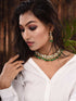 Gold Plated Green & White Kundan studded Beaded Choker Jewellery Set