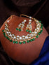 Gold Plated Green & White Kundan studded Beaded Choker Jewellery Set
