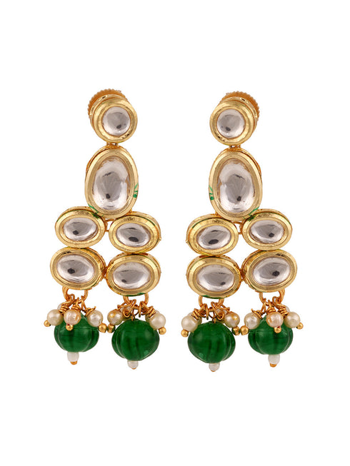 Gold Plated Green & White Kundan studded Beaded Choker Jewellery Set
