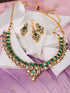 Gold Plated Green & White Kundan studded modern Necklace Jewellery Set