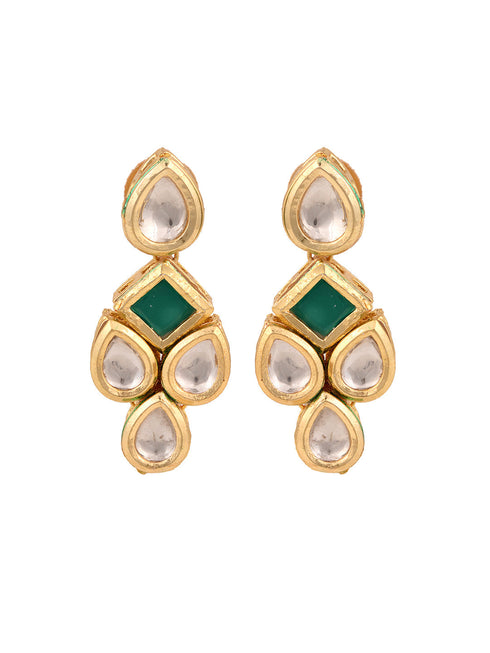 Gold Plated Green & White Kundan studded modern Necklace Jewellery Set