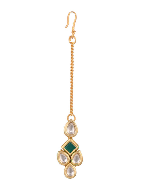 Gold Plated Green & White Kundan studded modern Necklace Jewellery Set