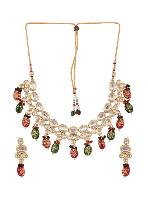Gold Toned Kundan & Multi Bead studded Handcrafted Jewellery Set