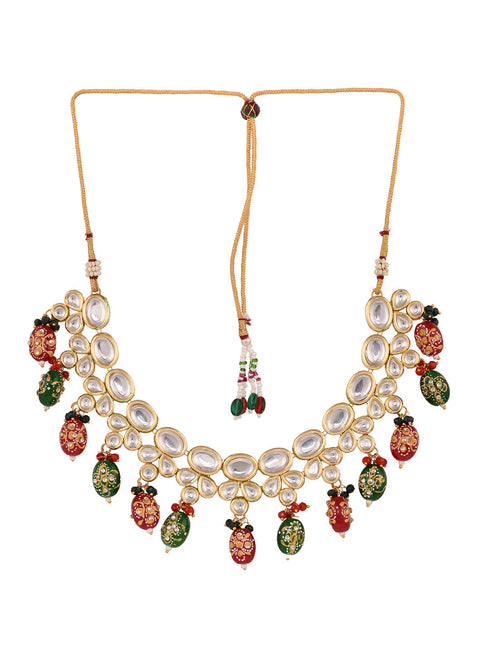 Gold Toned Kundan & Multi Bead studded Handcrafted Jewellery Set
