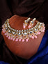 Gold Toned Kundan & Pink Bead studded Handcrafted Jewellery Set