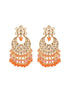 Gold Plated Orange Kundan studded & Beadded modern Chandballi Earrings
