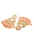 Gold Plated Orange Kundan studded & Beadded modern Chandballi Earrings