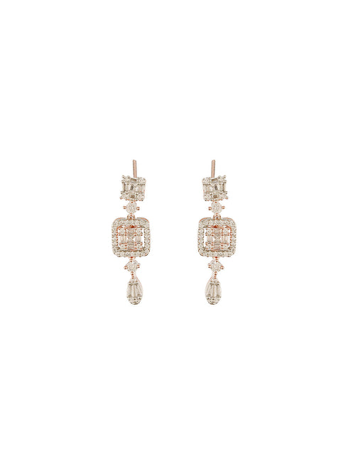 Rose Gold Plated Zircon Studded Classic Minimal Designer Drop Earrings