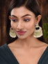 Gold Plated Mint Kundan studded & Beadded Cresent Chandballi Earrings
