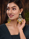 Gold Plated Yellow Kundan studded & Beadded modern Dangler Earrings
