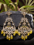 Gold Plated Yellow Kundan studded & Beadded modern Dangler Earrings