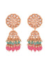 Gold Plated Mint & Pink Kundan studded & Beadded Jhumka Earrings