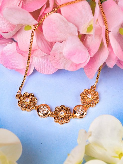 Rose Gold Plated AD Studded Floral Wraparound Bracelet