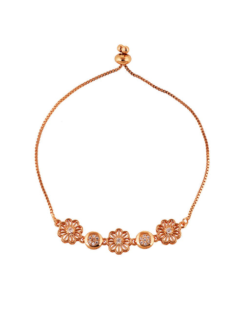 Rose Gold Plated AD Studded Floral Wraparound Bracelet