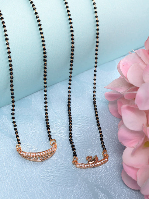 Set Of 2 Gold Plated AD Studded & Beaded Mangalsutra COMBO