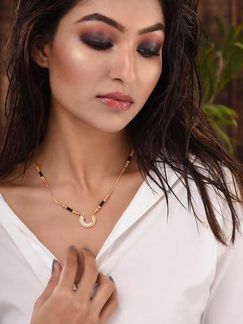 Gold Plated White AD Studded & Beaded Pendant Mangalsutra COMBO