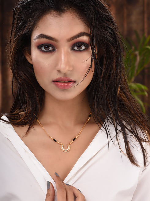 Gold Plated White AD Studded & Beaded Pendant Mangalsutra COMBO