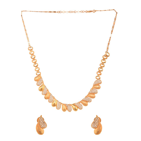 Gold Toned AD Studded Minimal Designer Necklace Jewellery Set