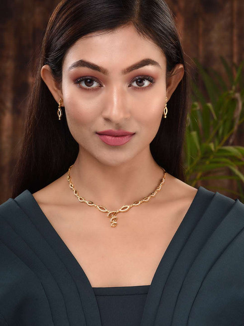 Gold Plated AD Studded Minimal Delicate Necklace Jewellery Set