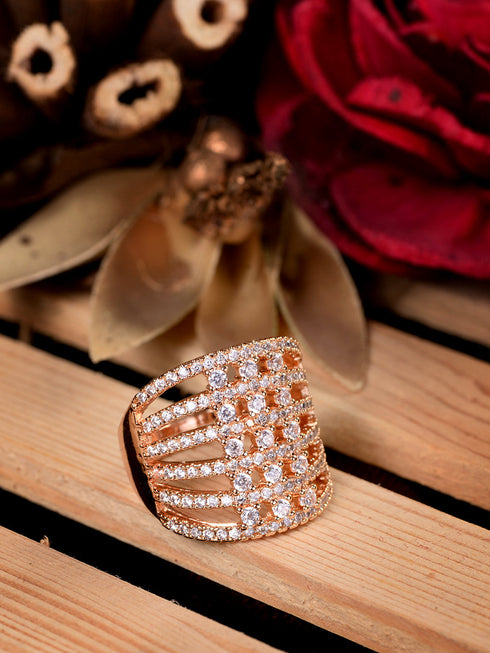 Gold Plated White AD Studded designer Finger Ring