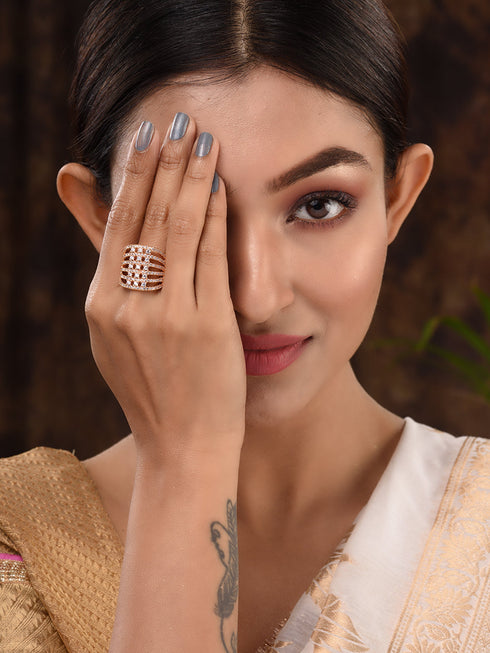 Gold Plated White AD Studded designer Finger Ring